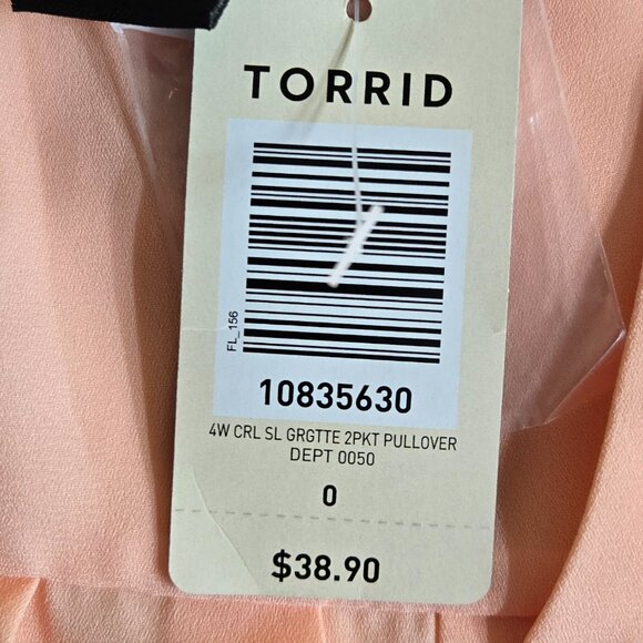 76-29 NWT Torrid Georgette peach Sleeveless pocket top Blouse Size 0 (12) NEW - Picture 4 of 5